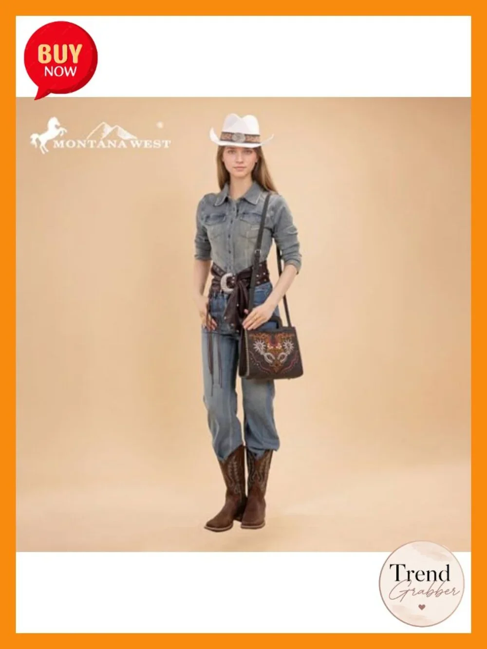 Western Embroidery Crossbody Bag with Top Handle, Faux Leather